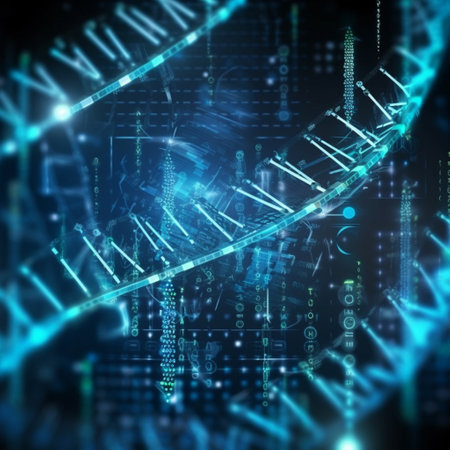 DNA strand with binary code, 3d render, computer generated imagesの素材