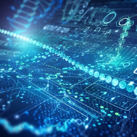 Abstract technology background with circuit board and digits. 3d rendering toned imageの素材