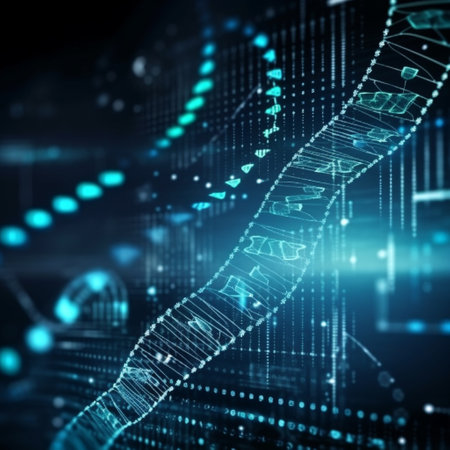 3d rendering DNA structure on a dark background, computer digital imageの素材