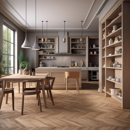 3d render of modern kitchen in scandinavian style.の素材