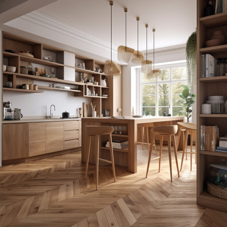 3d render of modern kitchen in scandinavian style.の素材