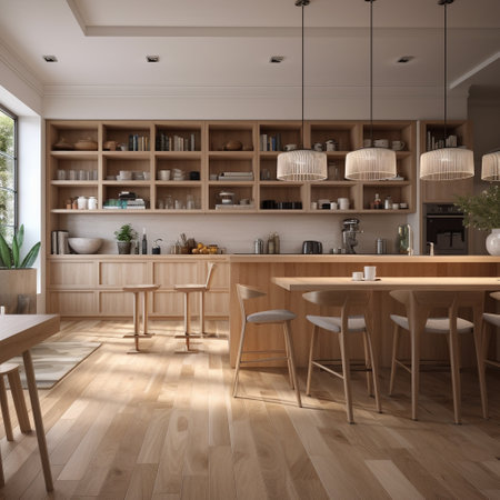 3d render of modern kitchen in loft style with wood floor.の素材