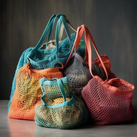 Reusable shopping bags. Eco friendly mesh bag. Zero waste concept.の素材