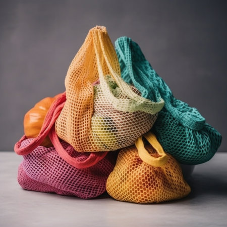 Reusable mesh bag with pumpkins. Zero waste, plastic free concept.の素材