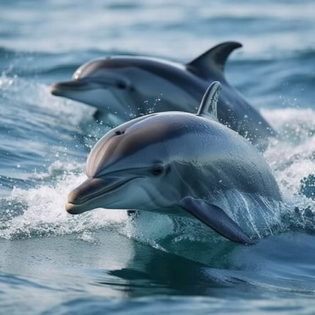 Dolphins jumping out of the water in the Atlantic Ocean. Tenerife. Canary Islands. Spain.の素材
