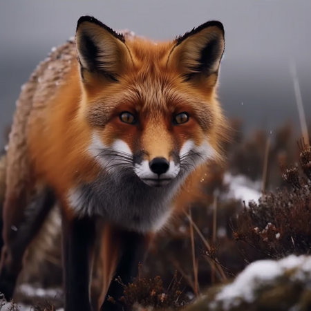 Red Fox, Vulpes vulpes, single mammal on snow, UKの素材