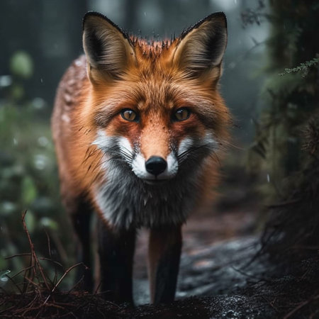 Red fox in the forest. Wildlife scene from european nature.の素材