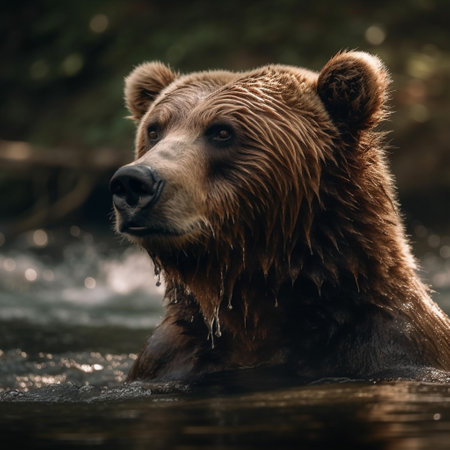 Portrait of a brown bear in the water. Close-up.の素材