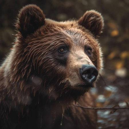 Brown bear in the autumn forest. Portrait of a wild animal.の素材
