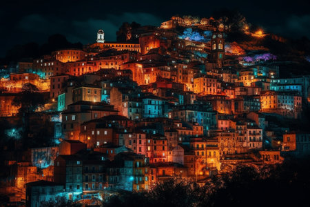 Riomaggiore village at night, Cinque Terre, Italyの素材