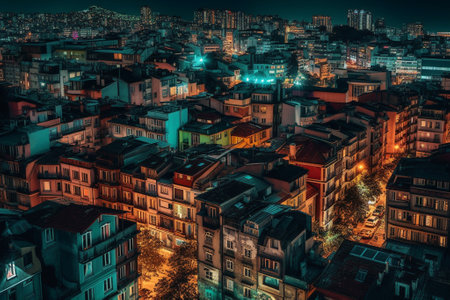 Aerial view of the city of Istanbul at night, Turkey.の素材