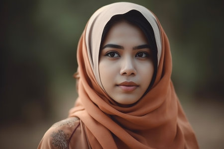 Portrait of beautiful young asian muslim woman wearing hijab.の素材