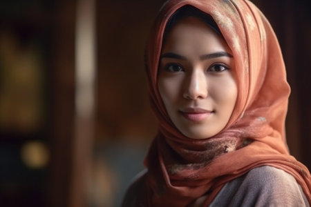 Portrait of beautiful asian muslim woman wearing hijab looking at camera.の素材