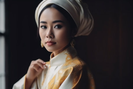 Portrait of a beautiful asian muslim woman in traditional costumeの素材