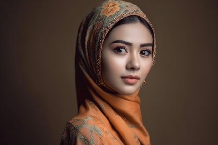 Beautiful muslim woman with hijab. Portrait of beautiful asian muslim woman.の素材