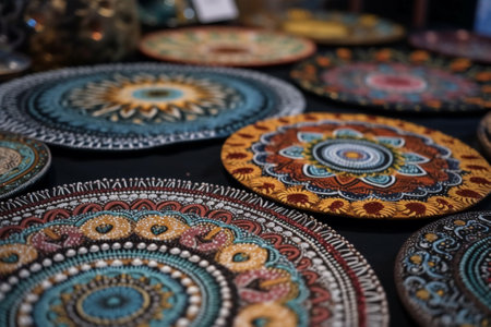 Colorful decorative plates for sale in a market in Istanbul, Turkeyの素材