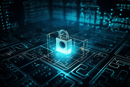 Cyber security concept with padlock on circuit board. 3d renderingの素材