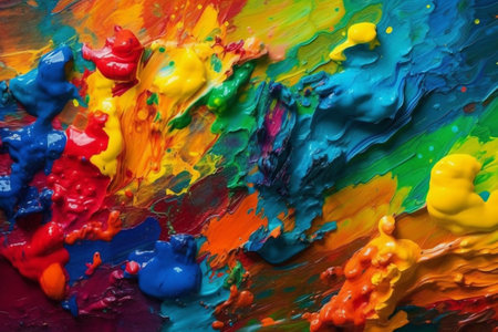 Abstract background of acrylic paint splashes in blue, yellow and red colorsの素材