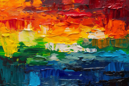 Painting close up of abstract colorful art brushstrokes as backgroundの素材