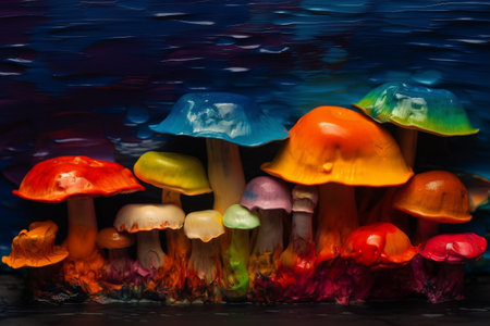 Colorful mushrooms in the water. Abstract background, close-upの素材