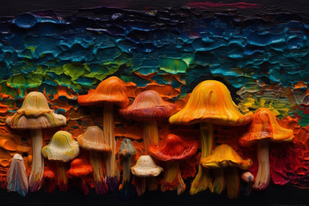 mushrooms on the background of the oil painting. close-upの素材