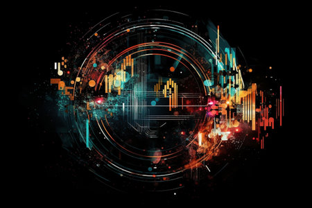 Abstract technology background with high tech graphs and diagrams. Vector illustration.の素材