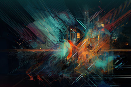 Abstract technology background, 3D illustration with high tech concept and copy spaceの素材