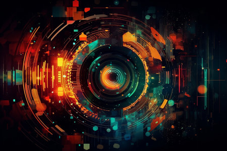 Abstract technology background with circles, lines and other elements. Vector illustrationの素材