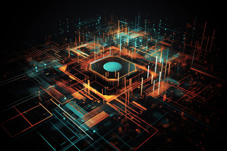 Abstract technological background, 3d render, square image. Computer digital drawingの素材