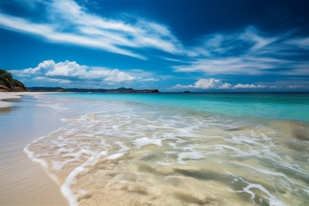 Beautiful tropical beach with white sand, turquoise water and blue skyの素材