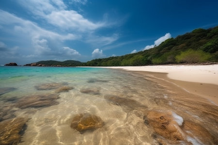 Beautiful tropical beach with white sand, turquoise water and blue skyの素材