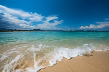 Beautiful tropical beach with blue sky and white clouds, Thailand.の素材