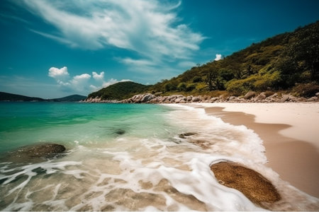 Beautiful tropical beach and sea landscape with blue sky and white cloudsの素材