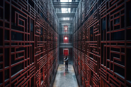 Businessman in the corridor of a modern office building. 3D renderingの素材