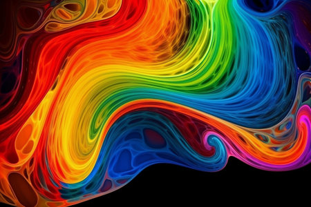 abstract background with colorful curved lines in rainbow colors, digitally generated imageの素材