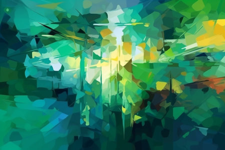 abstract background with green, blue and yellow brush strokes and splashesの素材