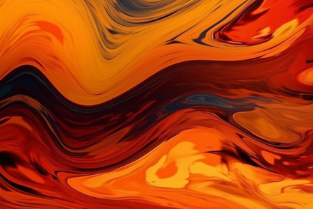 abstract background of orange and black paint with swirls and stainsの素材