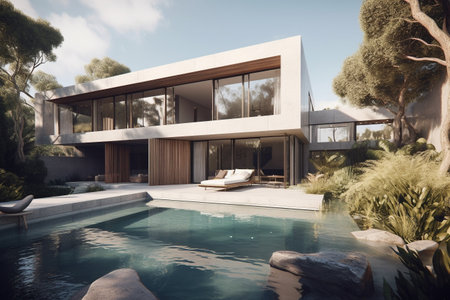 3d rendering of modern cozy house with pool for sale or rentの素材