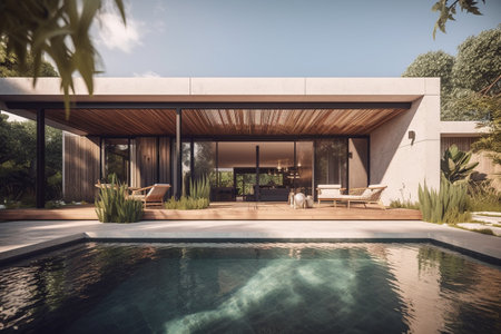 Luxury house with swimming pool and outdoor deck - Vintage filterの素材