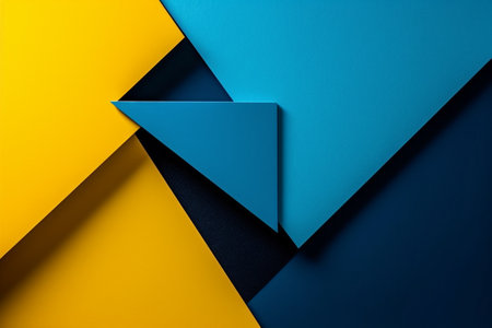 Abstract geometric background with blue and yellow paper layers. Minimal designの素材