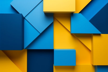 Abstract background of geometric shapes in blue, yellow and orange colors.の素材