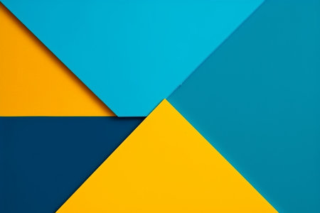 Abstract geometric paper background in blue and yellow tones. Minimal concept.の素材