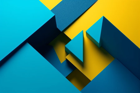 Abstract geometric background with blue and yellow elements. 3d render illustrationの素材