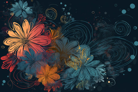 abstract floral background with a lot of colorful flowers and swirlsの素材
