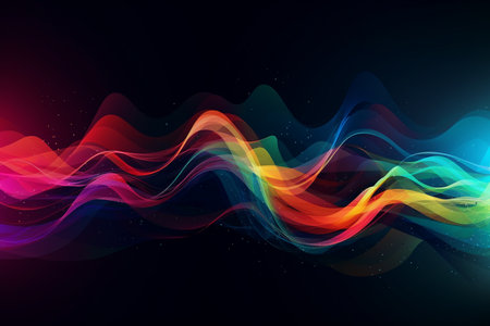 Abstract colorful wave on dark background. Vector illustration for your design.の素材