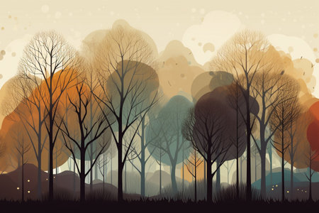 Trees in the forest. Vector illustration of a forest landscape.の素材