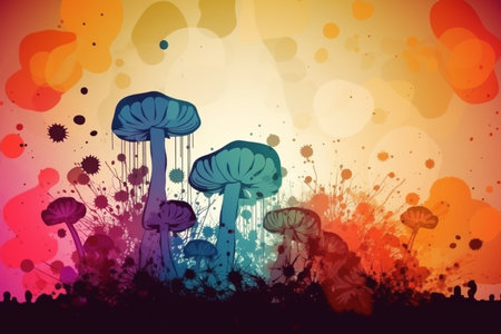 abstract floral grunge background with mushrooms, vector illustration eps10の素材