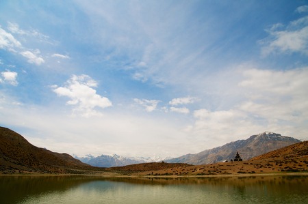 Tibetan sacred Mountain lake, Spiti, Himachal, Indiaの写真素材