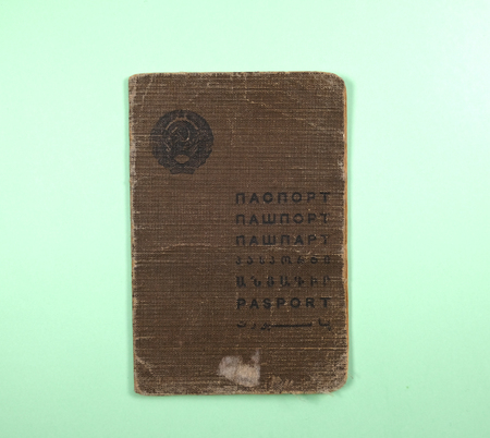 Soviet passport old identity document closeup photoの写真素材