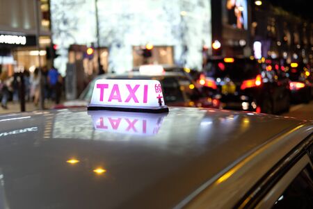 Evening time taxi in Hong Kongの写真素材